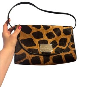 Leopard Print Leather Wristlet Clutch - Brown/Black